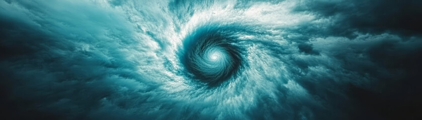 swirling hurricane eye surrounded by turbulent clouds creates chaos