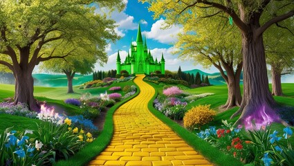 In the spring, an enchanted yellow brick road leads to a magical emerald city. Magicians, Fantasy, and Oz