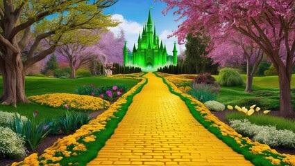 In the spring, an enchanted yellow brick road leads to a magical emerald city. Magicians, Fantasy, and Oz