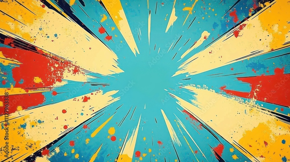 Aufkleber comic style explosion in pop art with bold colors and dynamic lines