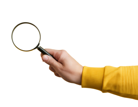High-Quality PNG magnifier in hand  over yellow background Isolated on White Background – High Resolution
