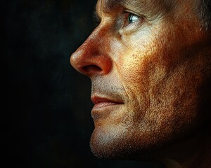 Fototapeta premium Close-up Portrait of Mature Woman with Glow Skincare Smiling Eyes Closed in Studio Natural Cosmetics on Gray Background