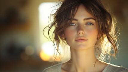 Fototapeta premium Smiling Middle-Aged Woman Beauty Portrait with Soft Lighting and Pastel Colors