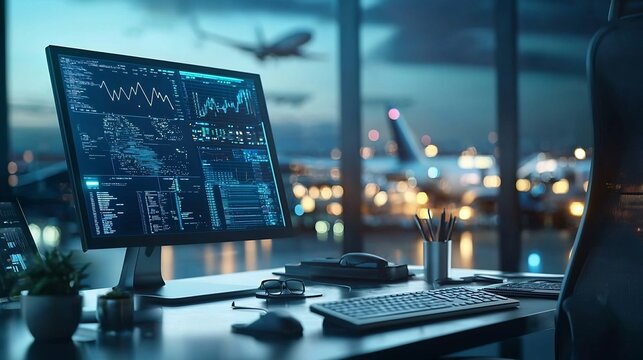 A sophisticated weather monitoring system integrated with global air traffic networks providing real time data analysis and forecasting to optimize airport and safety