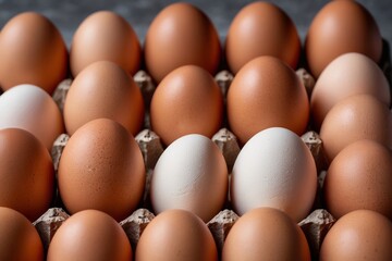 a close up of a tray of eggs with one egg in the middle