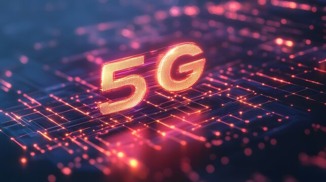 A conceptual illustration of 5G technology with glowing digital nodes