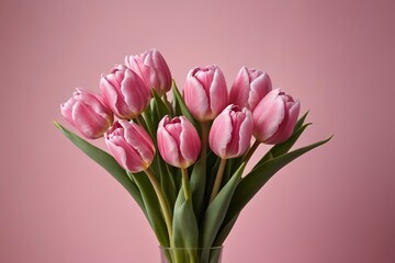 Fototapeta premium there is a vase with pink tulips in it on a table