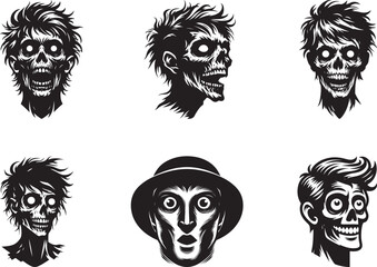 Zombie Head set silhouette vector art, Zombie Head vector illustration design