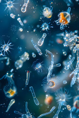 Intricacies and Diversity of Marine life: Close-Up view of a Swarm of Zoo plankton