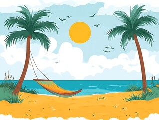 Obraz premium Serene Tropical Beach Hammock Scene Under Sunny Skies