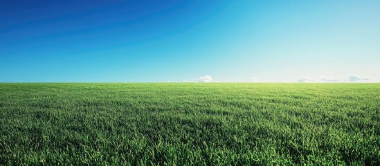 Fototapeta premium Vast green field under a clear blue sky.