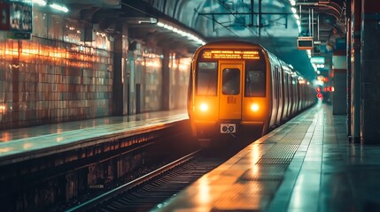 Naklejka premium A visually captivating image showcasing a futuristic holographic metro map that displays real time train connectivity and transportation information