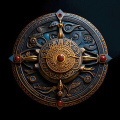 Intricate Bronze Amulet Embodying Lunar and Solar Motifs for Captivating Visual Content