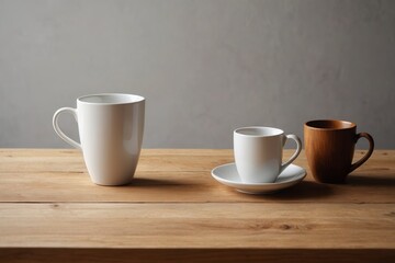 Fototapeta premium there are two cups and a saucer on a wooden table