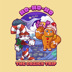 Christmas Candy Cane and Gingerbread Sticker Patch Cartoon Character 