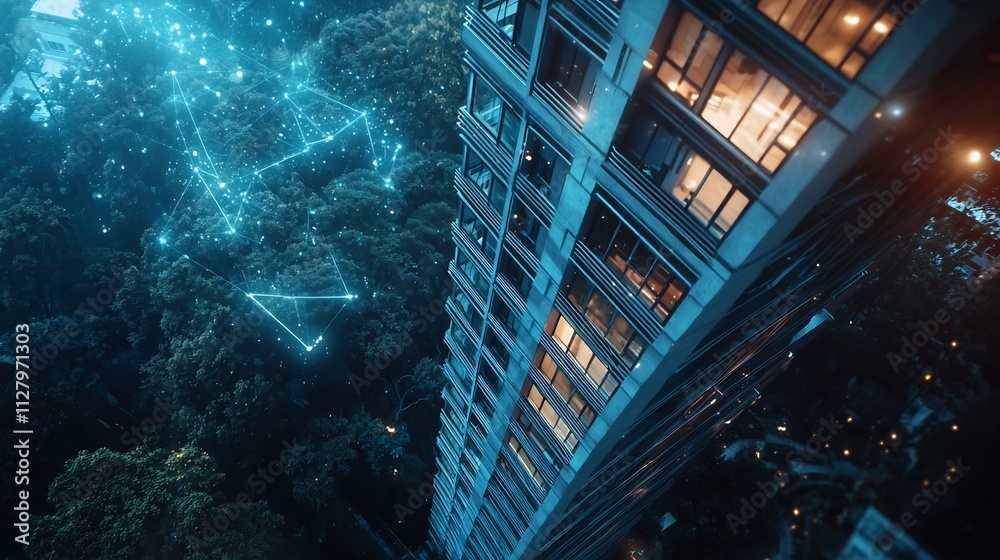 Poster photograph of an advanced automated fire detection network system in a high rise building showcasing
