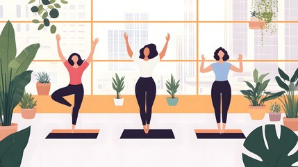 A group of coworkers taking an outdoor yoga class together as part of an employee wellness program