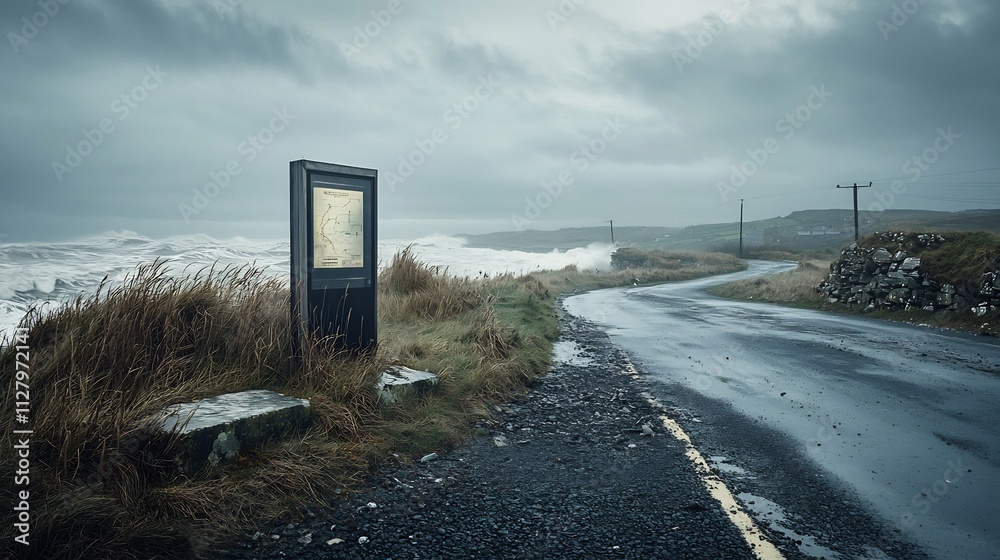 Poster digital display in a coastal area providing real time tsunami data from an interconnected network of