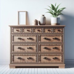 Antique wooden cabinet with drawers isolated on white background