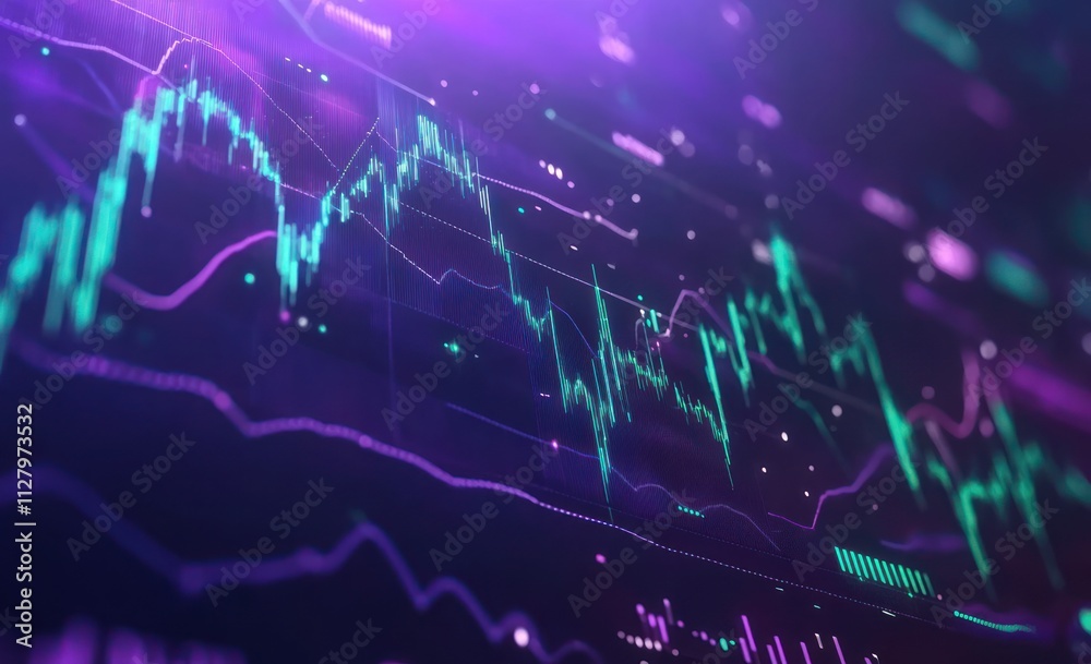 Poster abstract glowing stock market chart data.