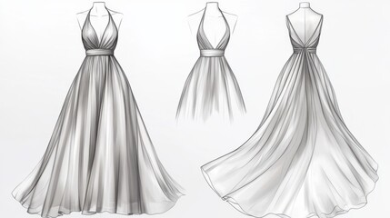 Ultra detailed, photorealistic fashion design sketch of a feminine empire waist gown
