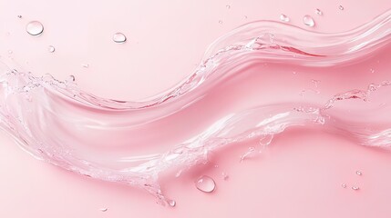 Abstract pink background with flowing water, droplets, and splash.
