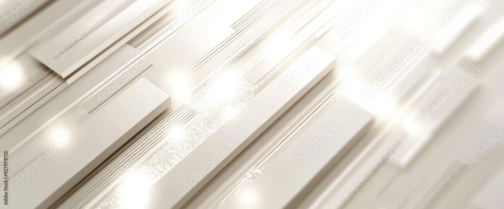 Poster abstract white geometric background with glowing lights.