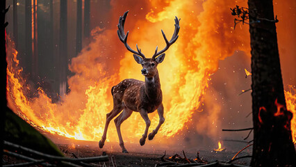 Fleeing the Flames: A Brave Deer Escapes the Terrifying Forest Fire Among the Burning Trees