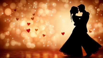 Romantic dance between couple soft focus background love theme evening ambiance silhouette view passionate connection