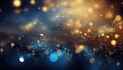 Blue and gold Glittering Lights Background luxury premium abstract glitter shiny texture.Generative AI