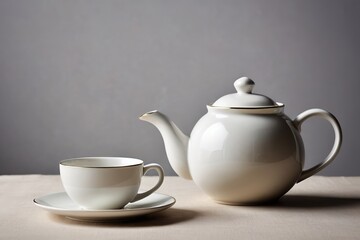 there is a tea pot and a cup on a table