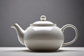 there is a white tea pot with a lid on a table