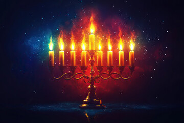 Fototapeta premium Greeting card Jewish holiday background, Hanukkah backgrounds candles.