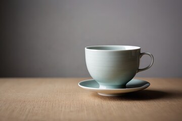 Fototapeta premium there is a cup and saucer on a table with a gray background