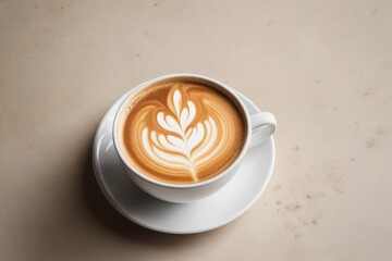 there is a cup of coffee with a leaf design on it