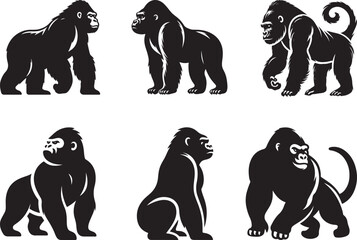 Gorilla set silhouette vector art © Hai