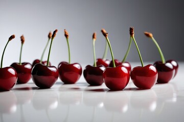 there are many cherries lined up in a row on a table