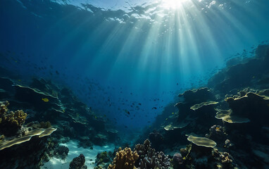 Fototapeta premium Underwater serenity sunbeams and sea