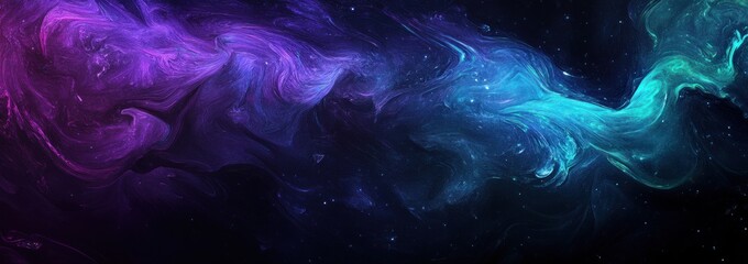 Abstract cosmic nebula with swirling purple and blue colors.