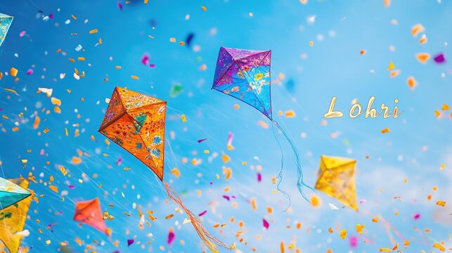 Vibrant Kites Soaring High in the Sky Celebrating Lohri Festival