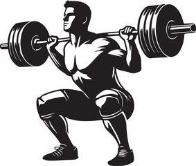 Powerlifter squatting silhouette vector art, Powerlifter squatting design
