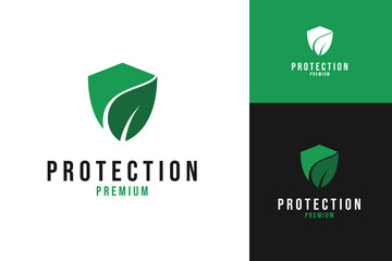 Shield and leaves logo design for security or protection template vector illustration idea