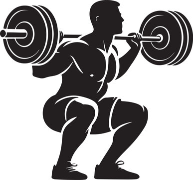 Powerlifter squatting silhouette vector art, Powerlifter squatting design