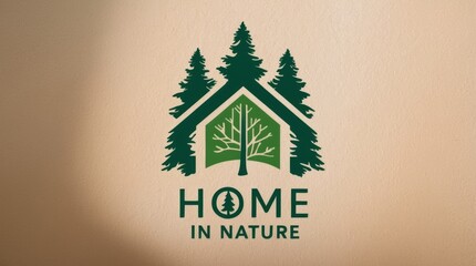 Evergreen home design in nature logo concept tranquil environment greenery sustainable living