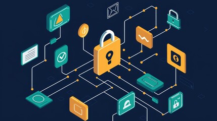 Digital Security Illustration with Lock and Communication Symbols