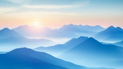 Fototapeta premium Serene Sunrise Over Blue Misty Mountain Ranges