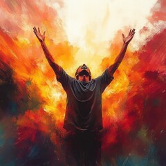 Victory in Worship Colorful Celebration Man Abstract Expression Impressionism