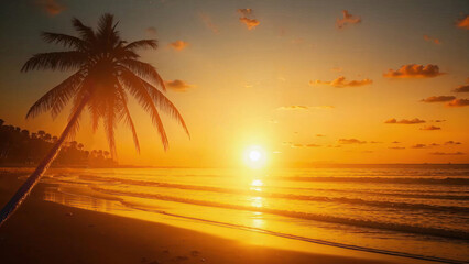 Evening Glow of a Setting Sun on a Tropical Beach for Ultimate Relaxation