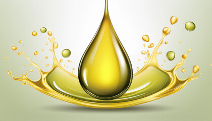 3D vector drip Olive oil falling realistic drop. Natural honey or syrup realistic transparen