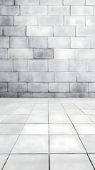 Fototapeta premium White Tile Floor and Brick Wall Background